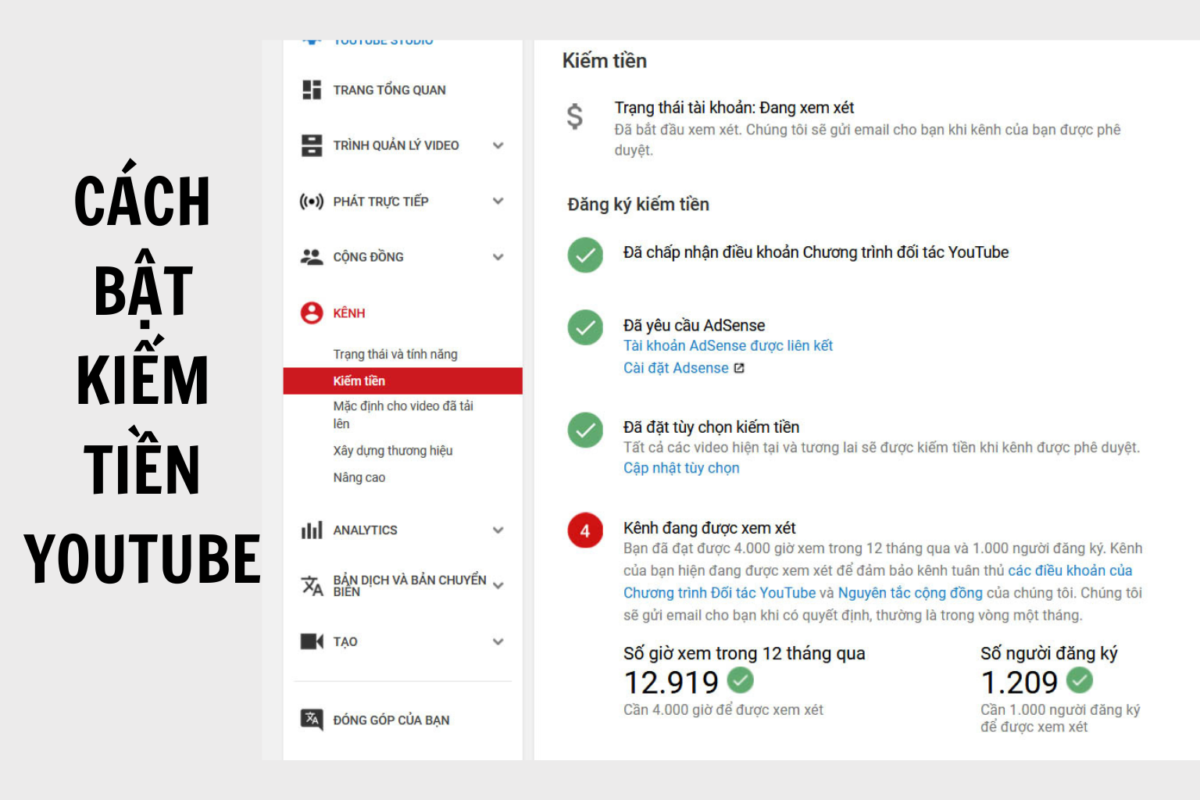 Cách bật kiếm tiền Youtube đơn giản