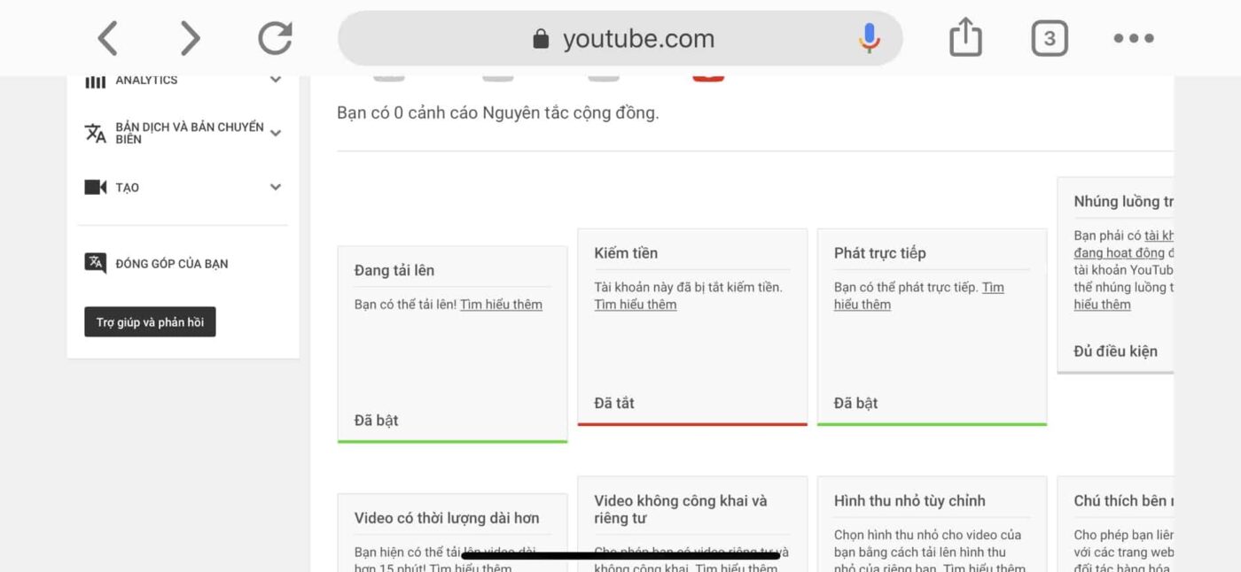 Kênh bị tắt kiếm tiền Youtube