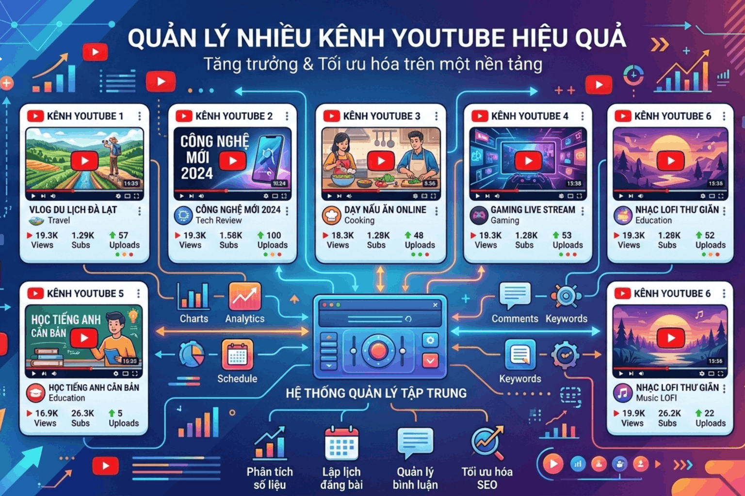 Quản Lý Nhiều Kênh Youtube Hiệu Quả: Cách Vận Hành, Phân Quyền Và Tăng Trưởng Bền Vững