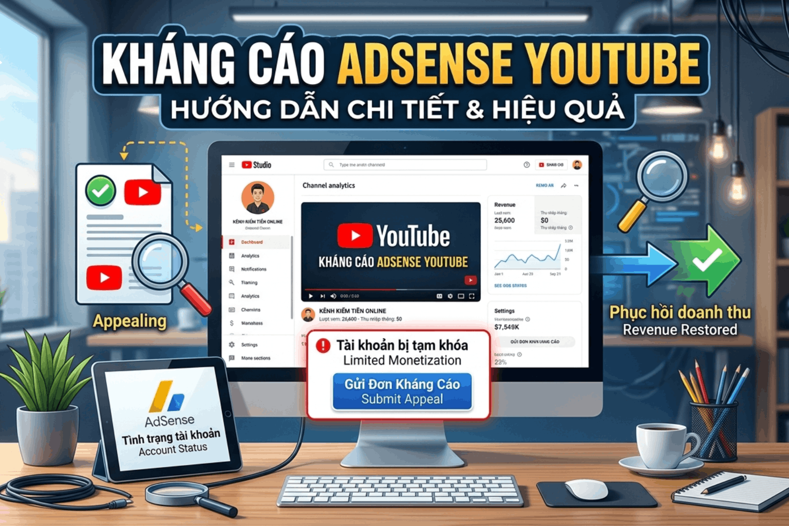 Kháng Cáo Adsense YouTube: Cách Xử Lý Khi Bị Từ Chối, Tắt Kiếm Tiền Hoặc Lỗi Adsense