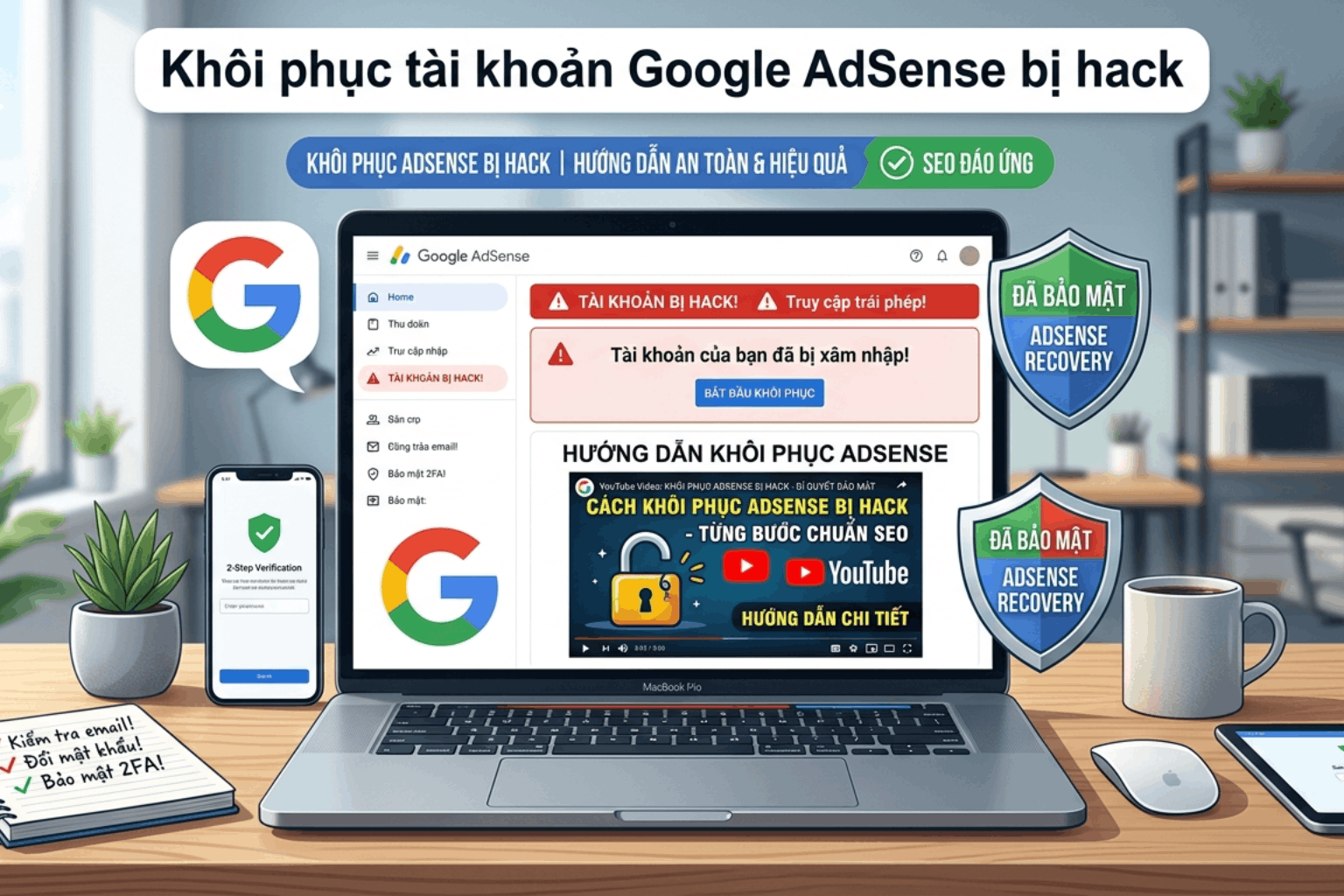 Khôi Phục Adsense Bị Hack Nhanh Nhất 2026: Cách Lấy Lại Tài Khoản, Doanh Thu Và Quyền Kiểm Soát An Toàn