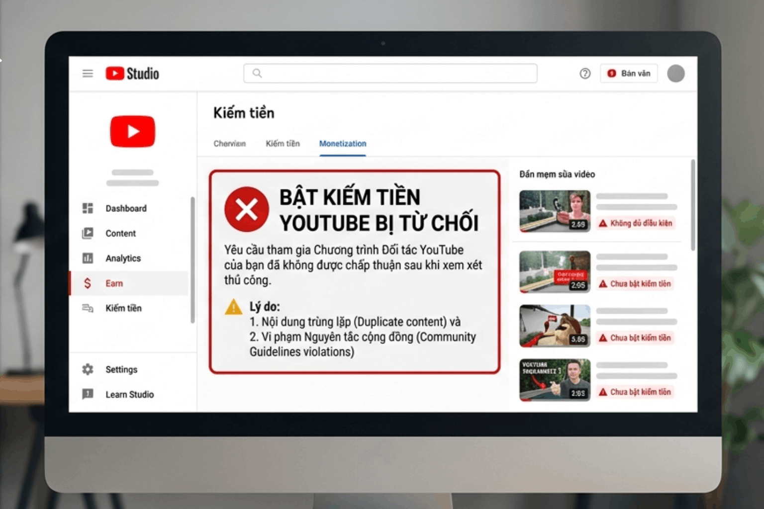 Bật Kiếm Tiền Youtube Bị Từ Chối: Nguyên Nhân Và Cách Khắc Phục Đúng Luật